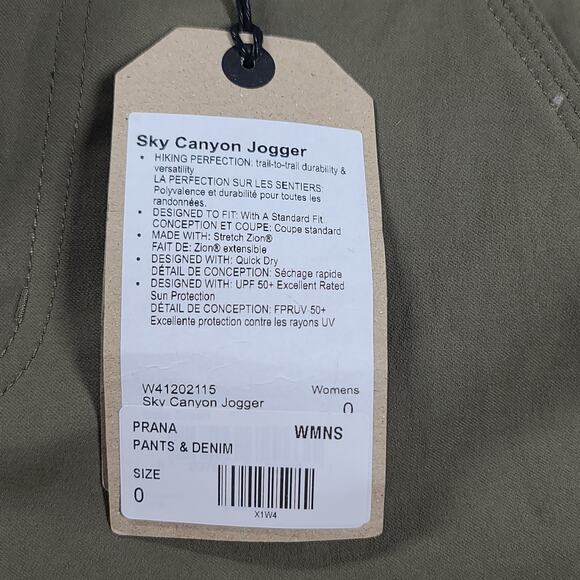 PrAna Sky Canyon Jogger women's pants Size 0 Green Gorpcore Hiking Outdoors - Picture 8 of 8